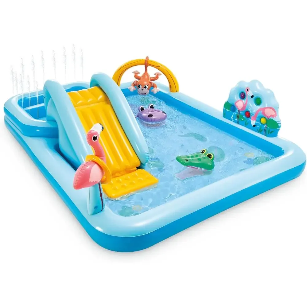 Kids Outdoor Water Play - Inflatable Jungle Adventure Play Center with
