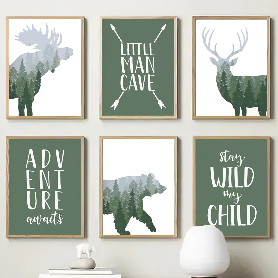 Kids Outdoor Quotes - Green Woodland Deer Bear Moose Quote