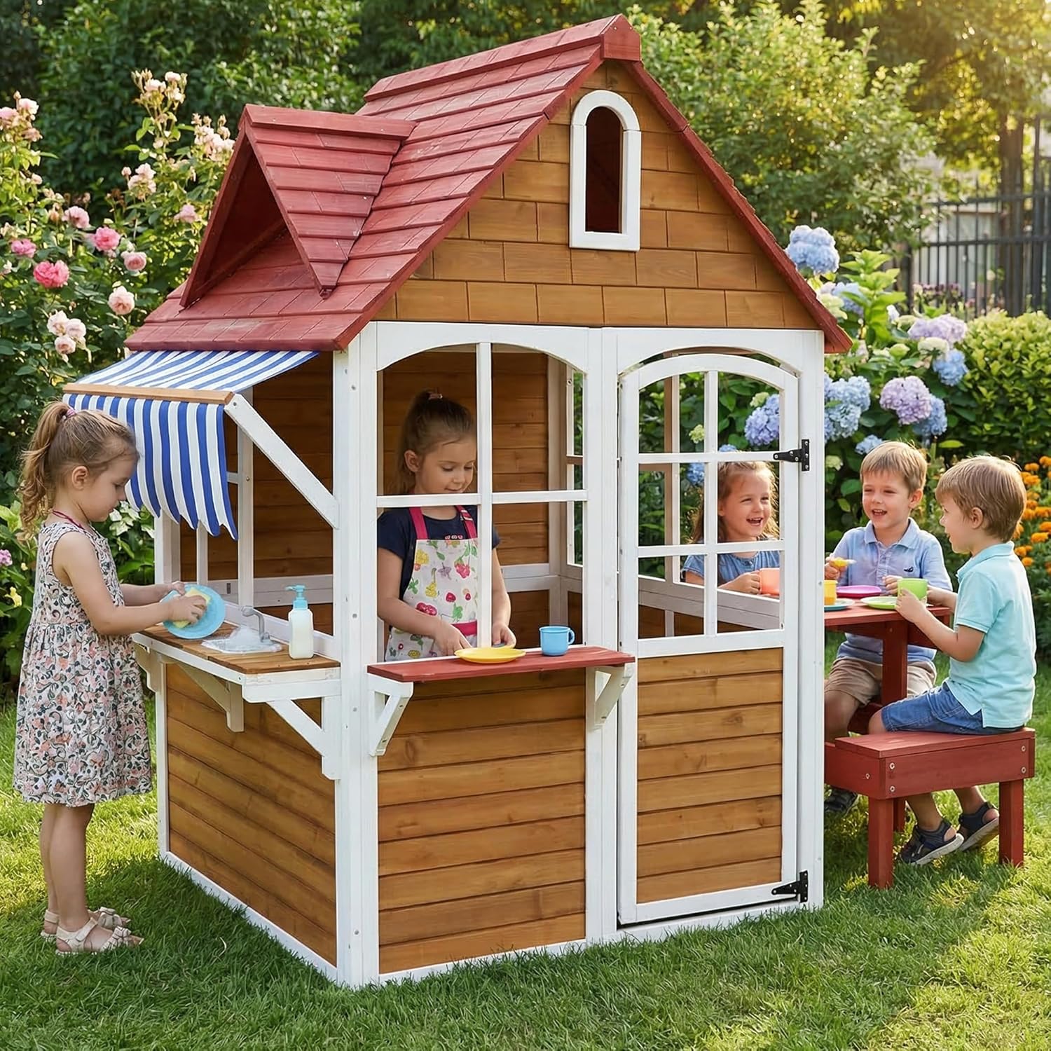 Kids Outdoor Bench Table - #Outdoor Wooden Kids Playhouse with Sink