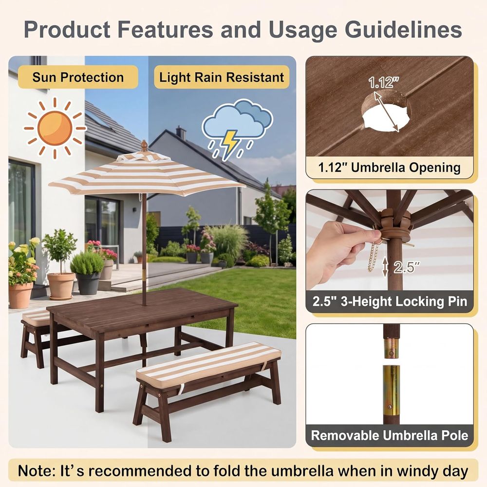Kids Picnic Table, Large 42“x  - огляд і ціна Kids Outdoor Bench Table