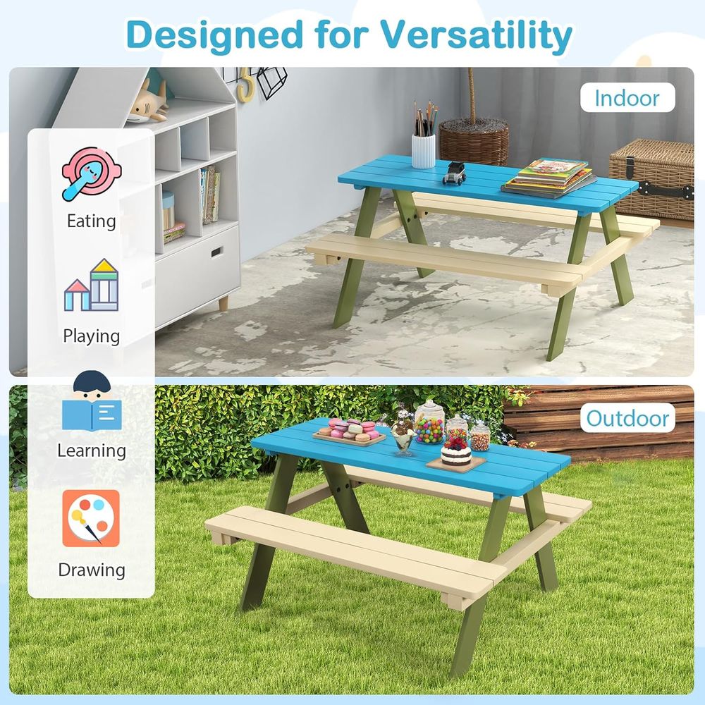 Kids Picnic Table, Acacia Wood - огляд і ціна Kids Outdoor Bench Table