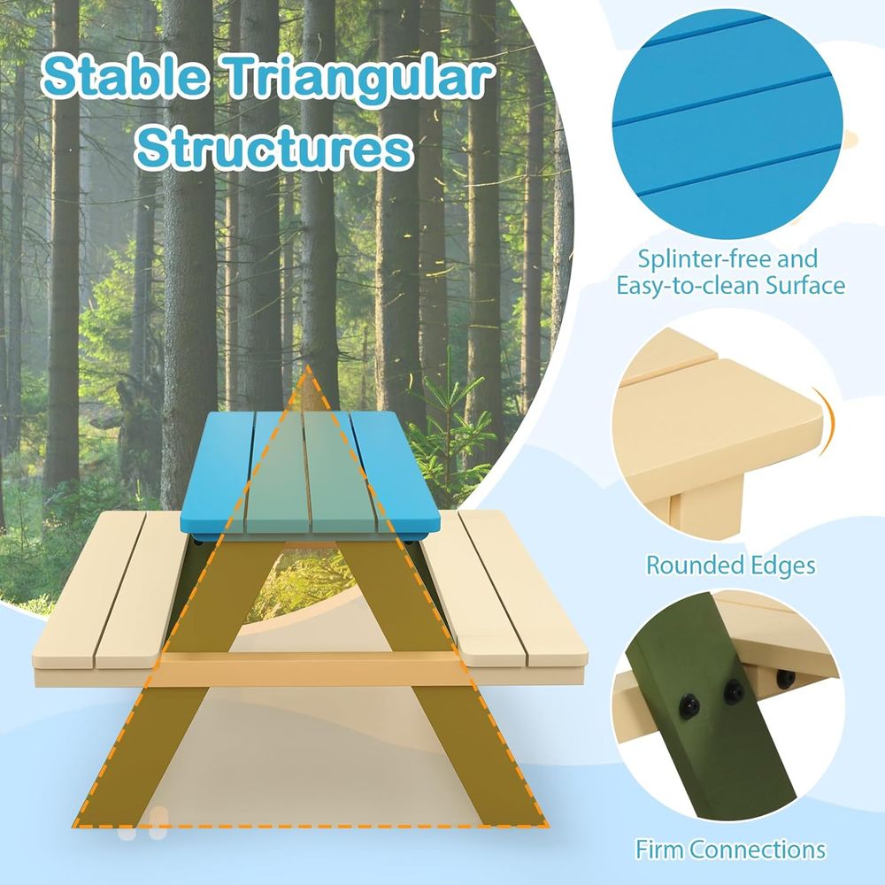 Kids Picnic Table, Acacia Wood - огляд і ціна Kids Outdoor Bench Table