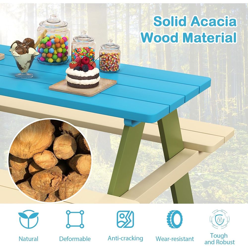 Kids Picnic Table, Acacia Wood - огляд і ціна Kids Outdoor Bench Table