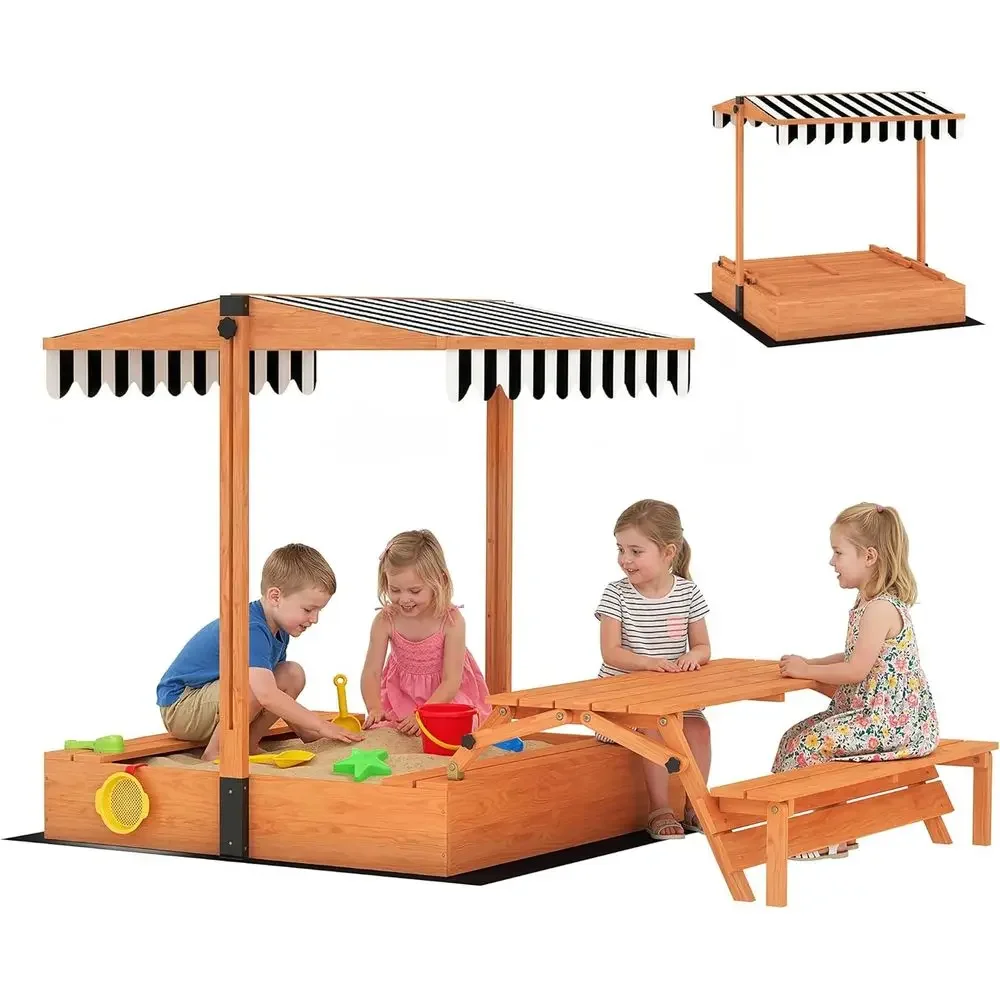 Qaba Kids Sandbox with Lid, Wo - огляд і ціна Kids Outdoor Bench Table