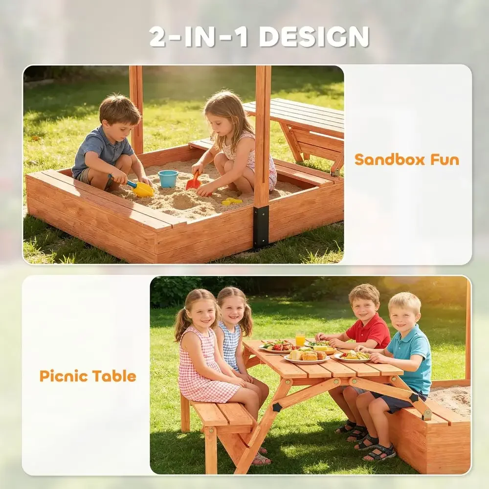Qaba Kids Sandbox with Lid, Wo - огляд і ціна Kids Outdoor Bench Table