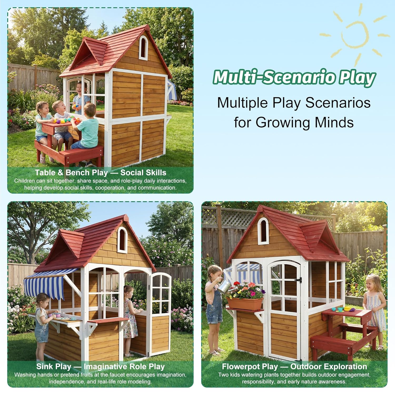 #Outdoor Wooden Kids Playhouse - огляд і ціна Kids Outdoor Bench Table