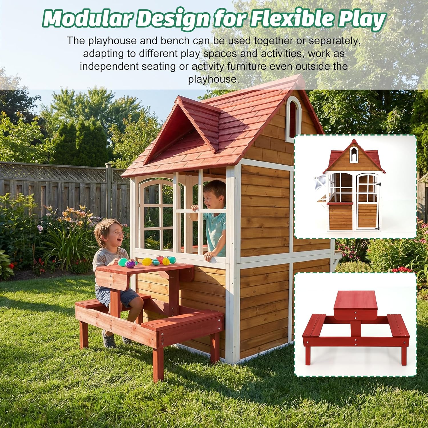 #Outdoor Wooden Kids Playhouse - огляд і ціна Kids Outdoor Bench Table